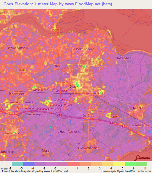 Goes,Netherlands Elevation Map