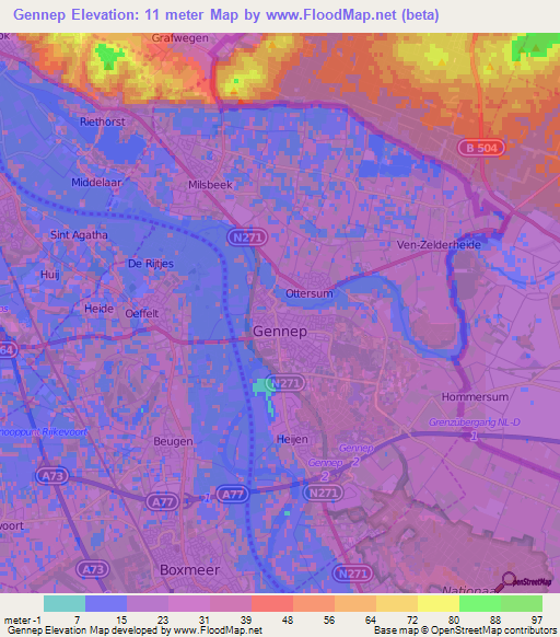 Gennep,Netherlands Elevation Map