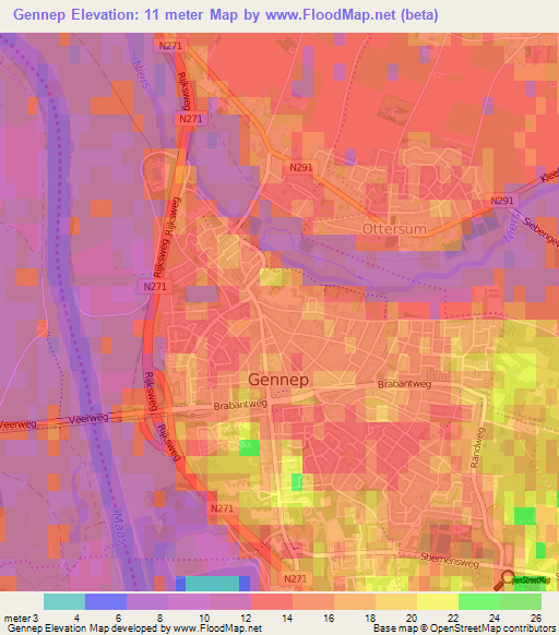 Gennep,Netherlands Elevation Map