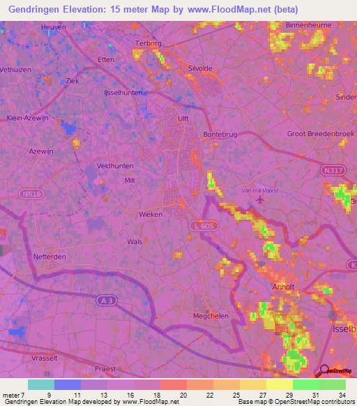 Gendringen,Netherlands Elevation Map