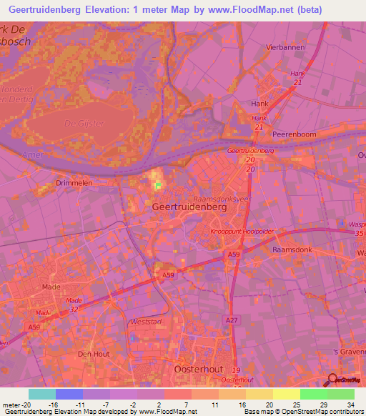 Geertruidenberg,Netherlands Elevation Map