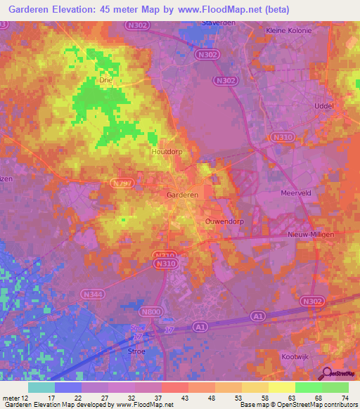 Garderen,Netherlands Elevation Map