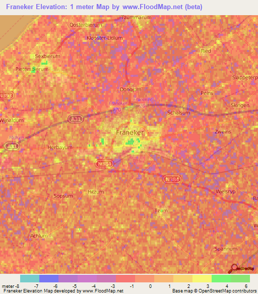 Franeker,Netherlands Elevation Map