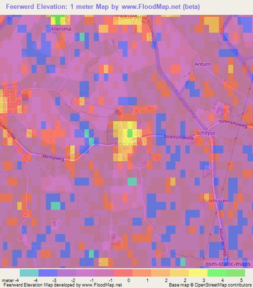 Feerwerd,Netherlands Elevation Map