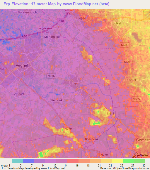 Erp,Netherlands Elevation Map