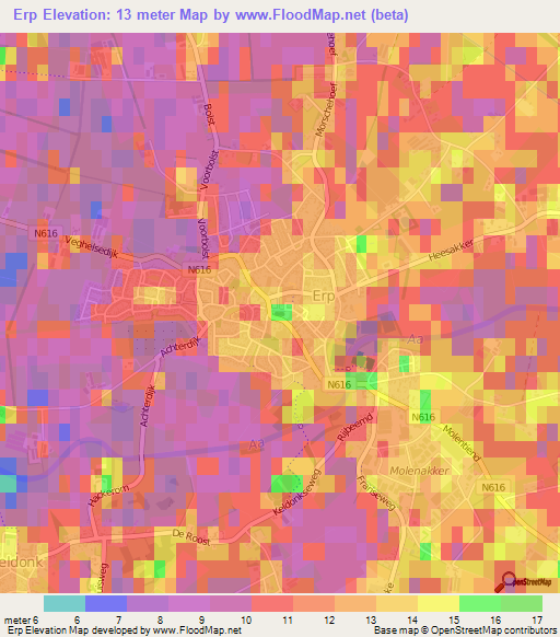 Erp,Netherlands Elevation Map