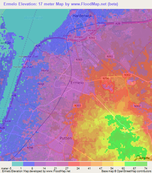 Ermelo,Netherlands Elevation Map
