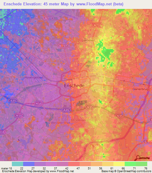 Enschede,Netherlands Elevation Map