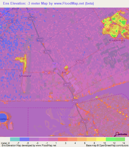 Ens,Netherlands Elevation Map