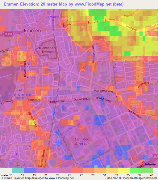 Emmen,Netherlands Elevation Map