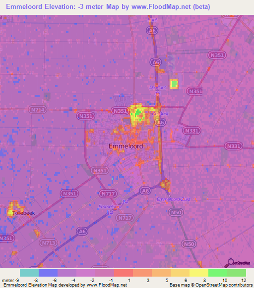 Emmeloord,Netherlands Elevation Map