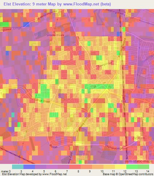 Elst,Netherlands Elevation Map