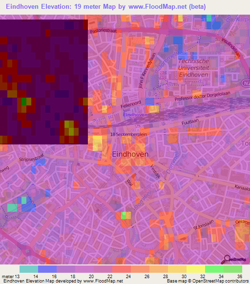 Eindhoven,Netherlands Elevation Map