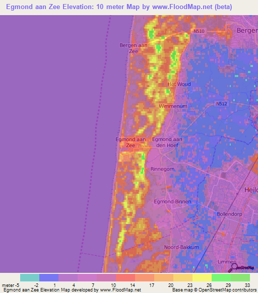 Egmond aan Zee,Netherlands Elevation Map
