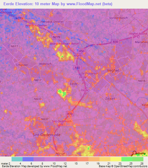 Eerde,Netherlands Elevation Map