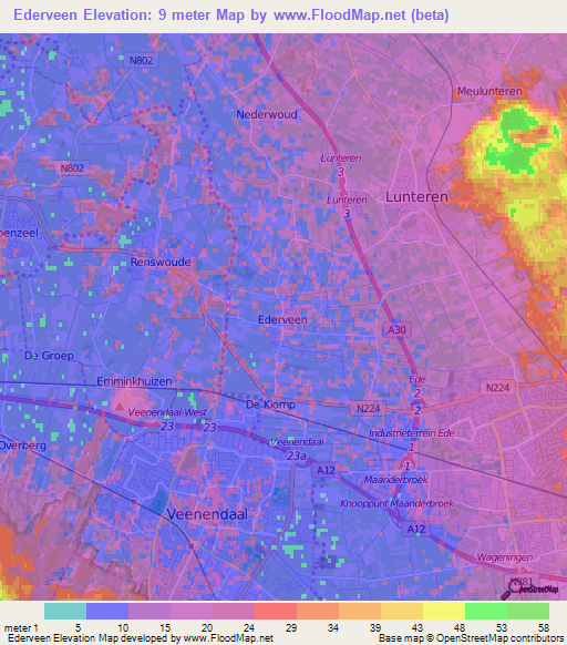 Ederveen,Netherlands Elevation Map