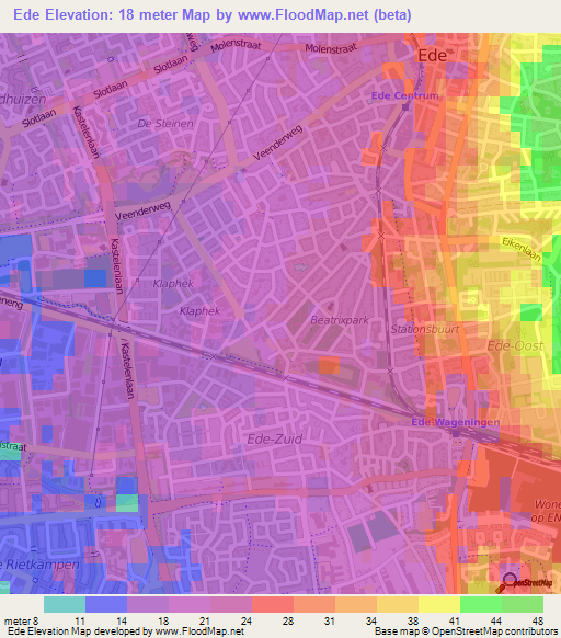 Ede,Netherlands Elevation Map