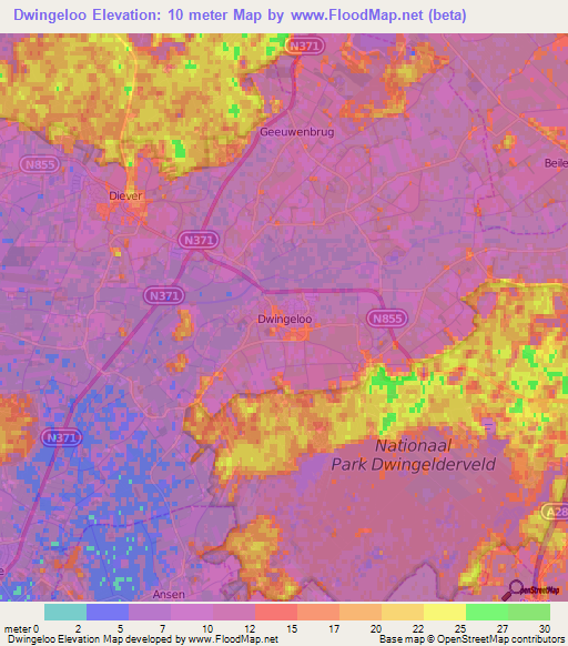 Dwingeloo,Netherlands Elevation Map