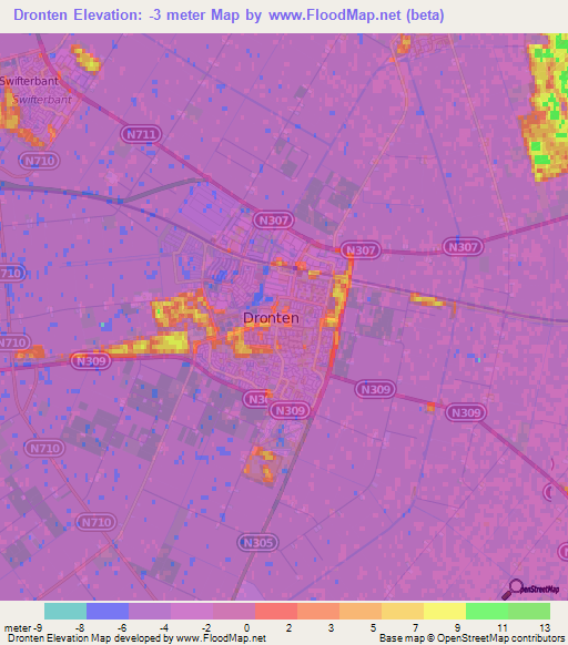 Dronten,Netherlands Elevation Map