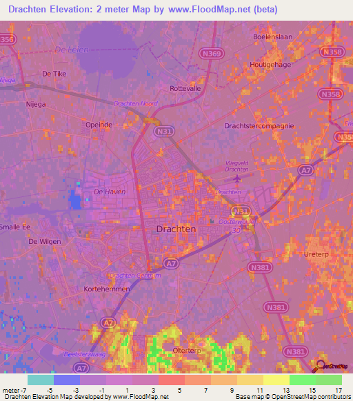 Drachten,Netherlands Elevation Map