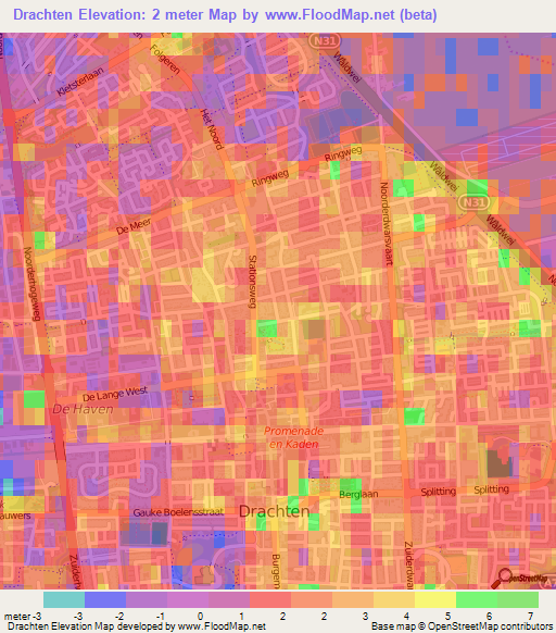 Drachten,Netherlands Elevation Map