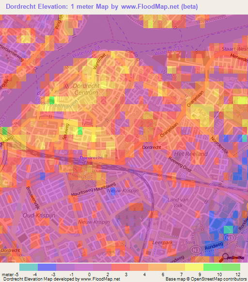 Dordrecht,Netherlands Elevation Map
