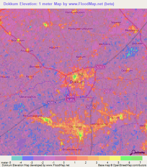 Dokkum,Netherlands Elevation Map