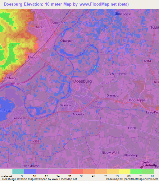 Doesburg,Netherlands Elevation Map