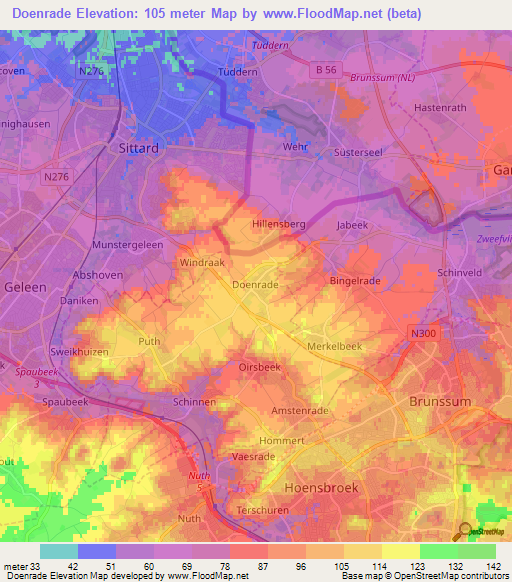 Doenrade,Netherlands Elevation Map