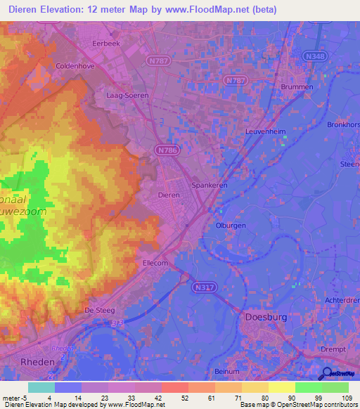 Dieren,Netherlands Elevation Map