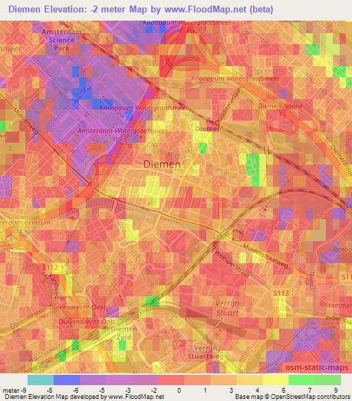Diemen,Netherlands Elevation Map