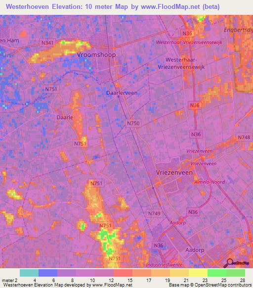 Westerhoeven,Netherlands Elevation Map