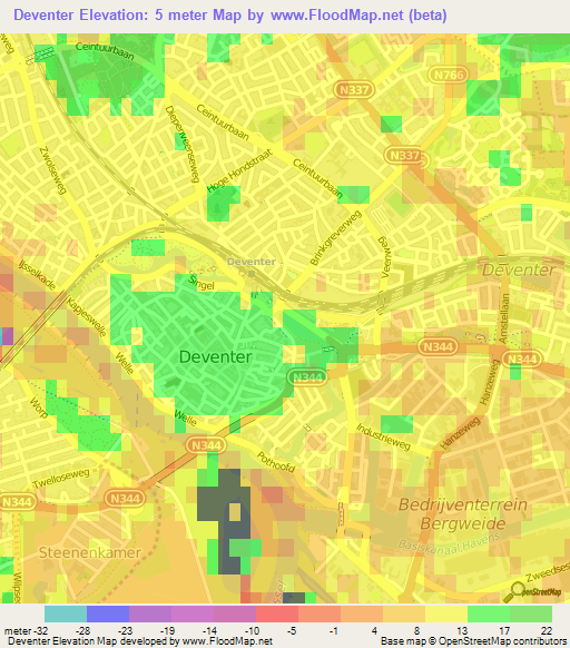 Deventer,Netherlands Elevation Map