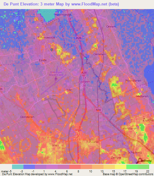 De Punt,Netherlands Elevation Map