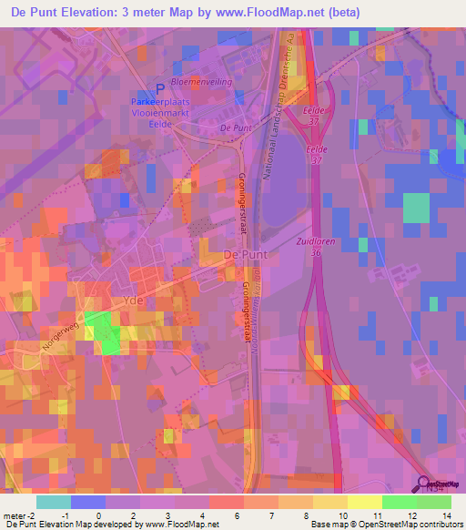De Punt,Netherlands Elevation Map