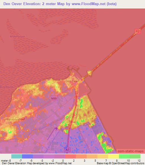 Den Oever,Netherlands Elevation Map
