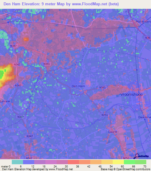 Den Ham,Netherlands Elevation Map
