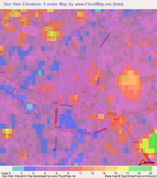 Den Ham,Netherlands Elevation Map