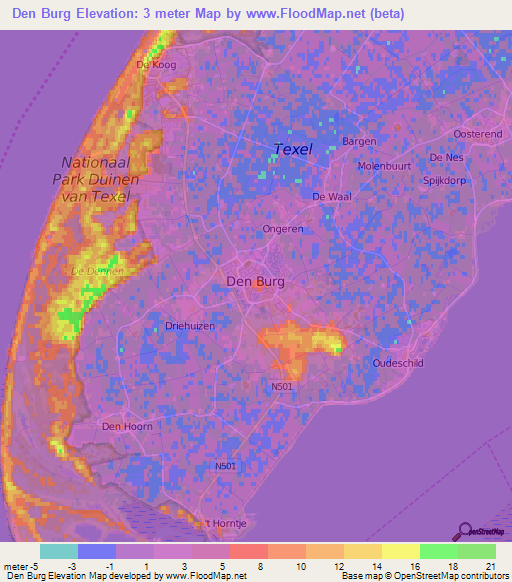 Den Burg,Netherlands Elevation Map