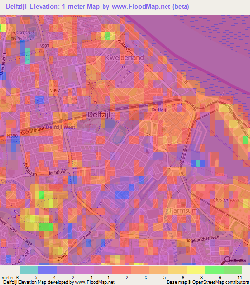 Delfzijl,Netherlands Elevation Map