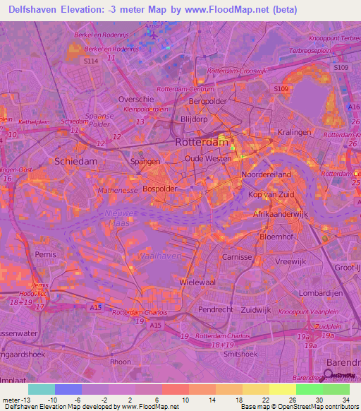 Delfshaven,Netherlands Elevation Map