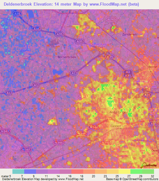 Deldenerbroek,Netherlands Elevation Map
