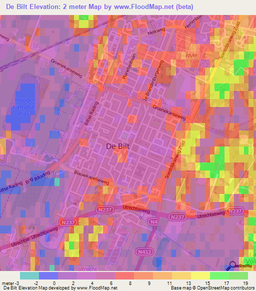 De Bilt,Netherlands Elevation Map