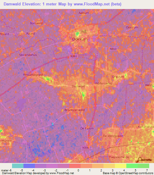 Damwald,Netherlands Elevation Map