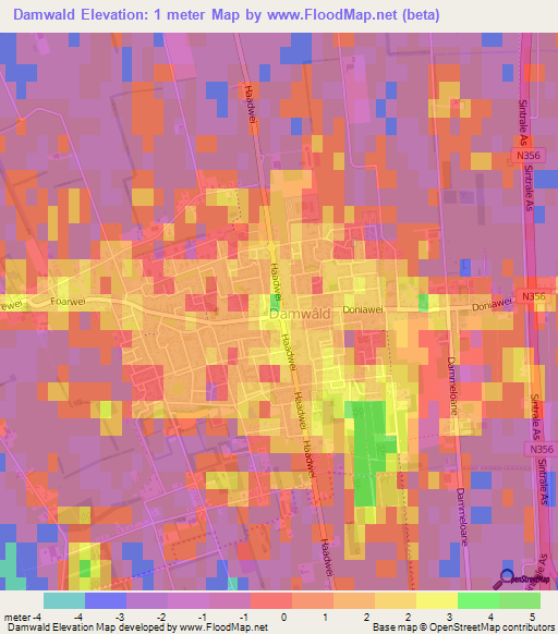 Damwald,Netherlands Elevation Map