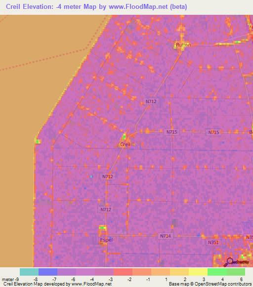 Creil,Netherlands Elevation Map