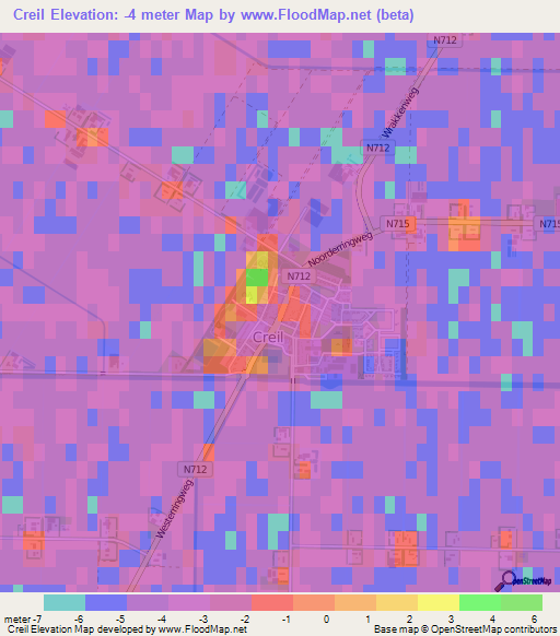 Creil,Netherlands Elevation Map