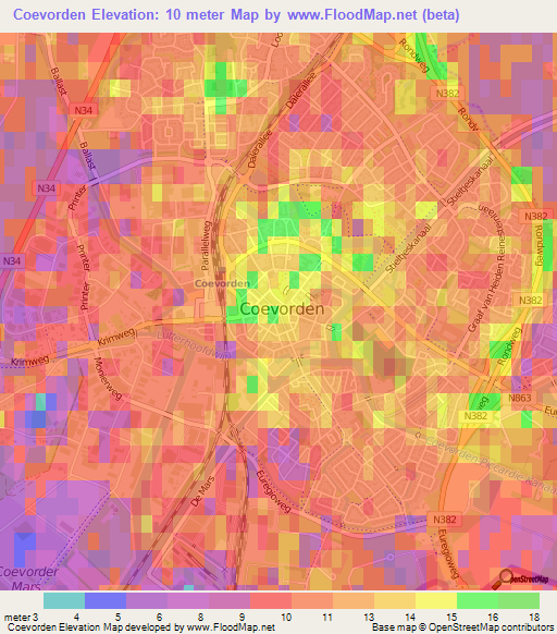 Coevorden,Netherlands Elevation Map
