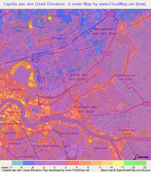 Capelle aan den IJssel,Netherlands Elevation Map