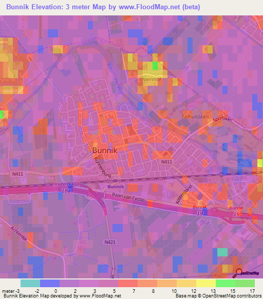 Bunnik,Netherlands Elevation Map